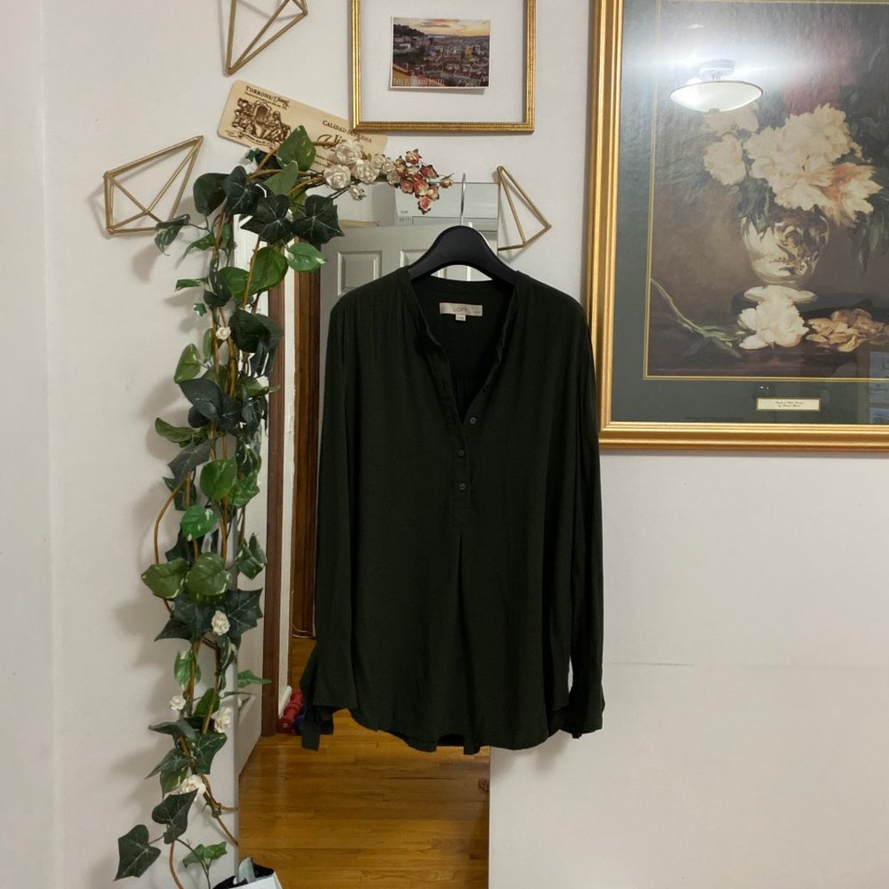 LOFT Green Bow Sleeve Blouse Details